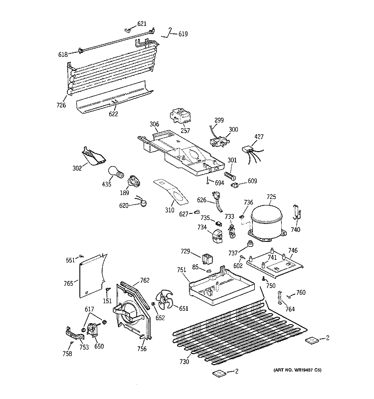 UNIT PARTS Diagram and Parts List for GTE17HBSKRWW  General Electric Refrigerator