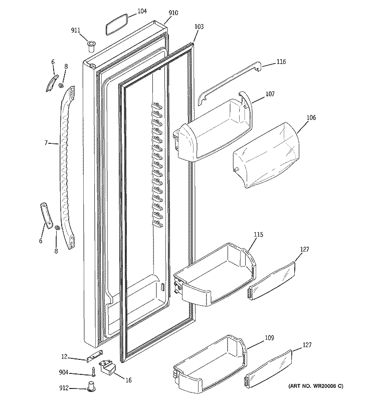 FRESH FOOD DOOR Diagram and Parts List for ESF25KGTBCC  General Electric Refrigerator