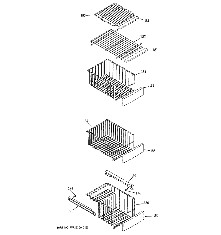 FREEZER SHELVES Diagram and Parts List for GSL25LGTBBS  General Electric Refrigerator