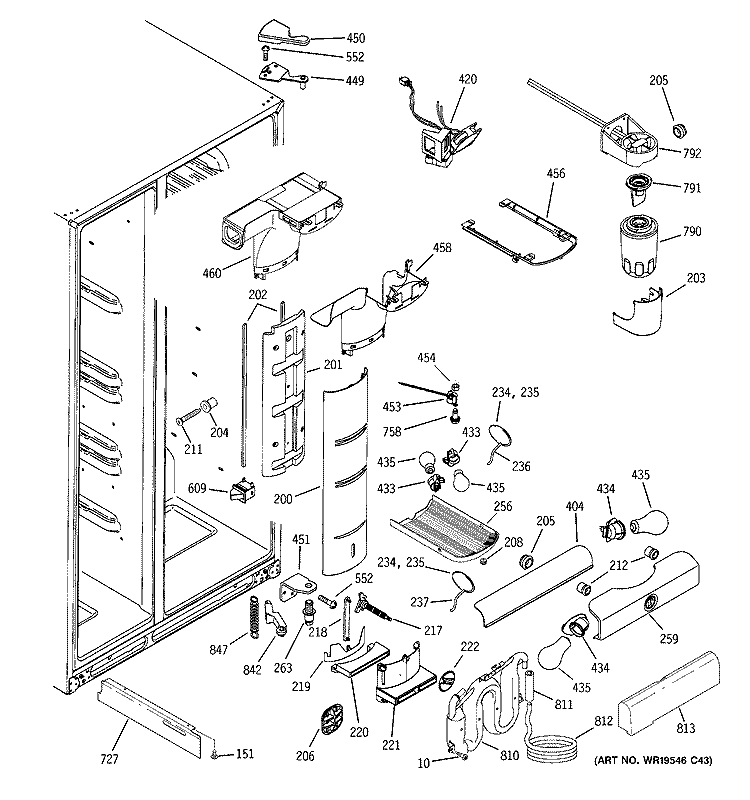 FRESH FOOD SECTION Diagram and Parts List for GSL25LGTBBS  General Electric Refrigerator