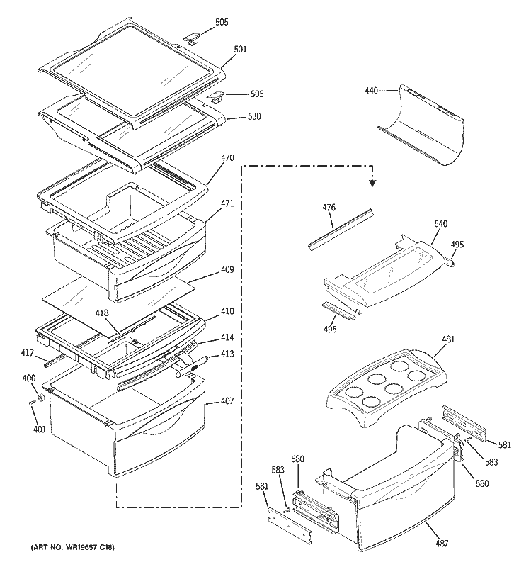 FRESH FOOD SHELVES Diagram and Parts List for GSL25LGTBBS  General Electric Refrigerator