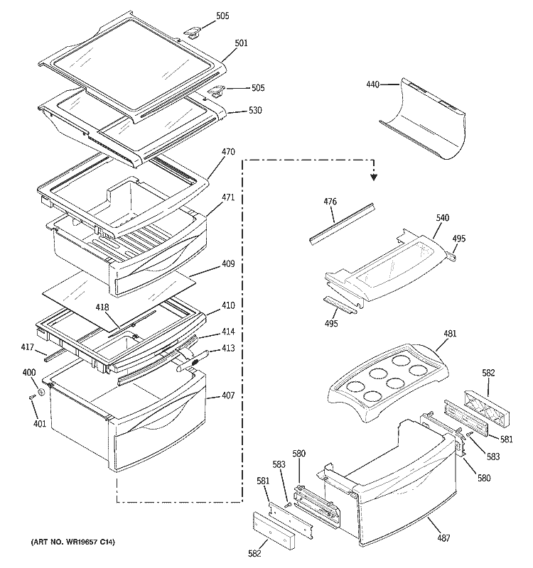 FRESH FOOD SHELVES Diagram and Parts List for GSS25LGTBCC  General Electric Refrigerator