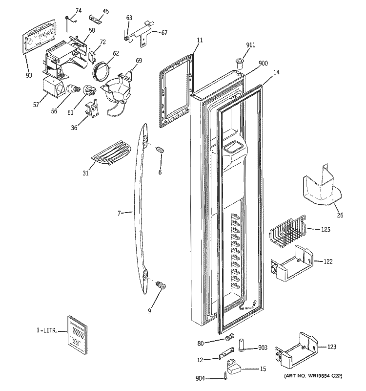 FREEZER DOOR Diagram and Parts List for PSW26MSTBSS  General Electric Refrigerator