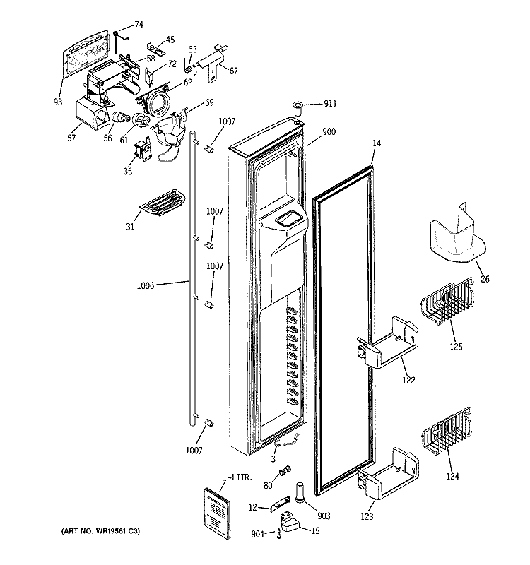 FREEZER DOOR Diagram and Parts List for ZFSB26DRFSS  General Electric Refrigerator