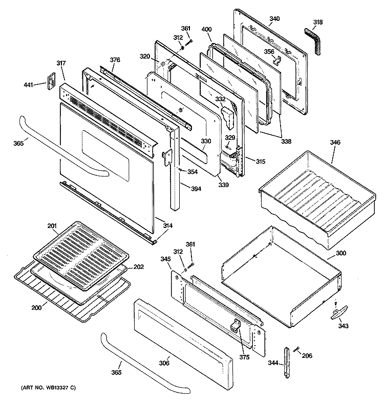 DOOR & DRAWER PARTS Diagram and Parts List for EGR3001EJ4SS  General Electric Range