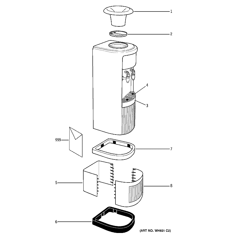 HOT & COLD WATER DISPENSER Diagram and Parts List for GNCF02H  General Electric Water Filter System