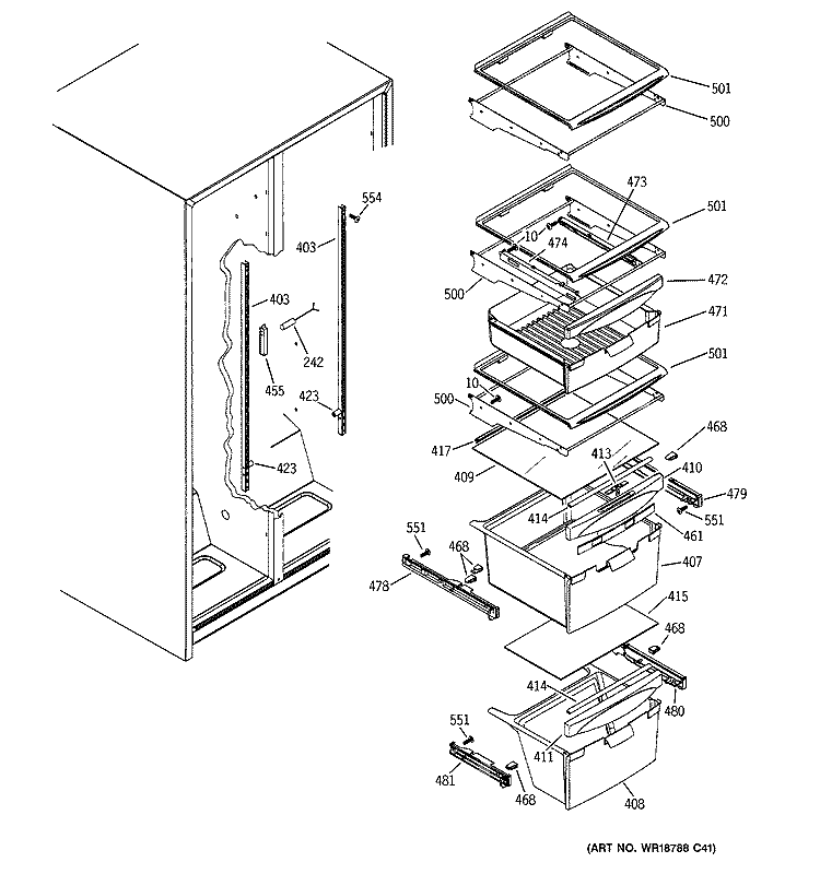 FRESH FOOD SHELVES Diagram and Parts List for GSH22JFTACC  General Electric Refrigerator