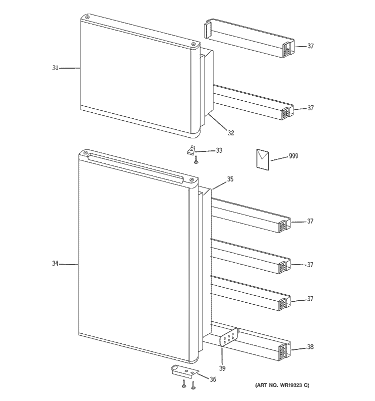 DOORS Diagram and Parts List for GTR11AAPARWW  General Electric Refrigerator