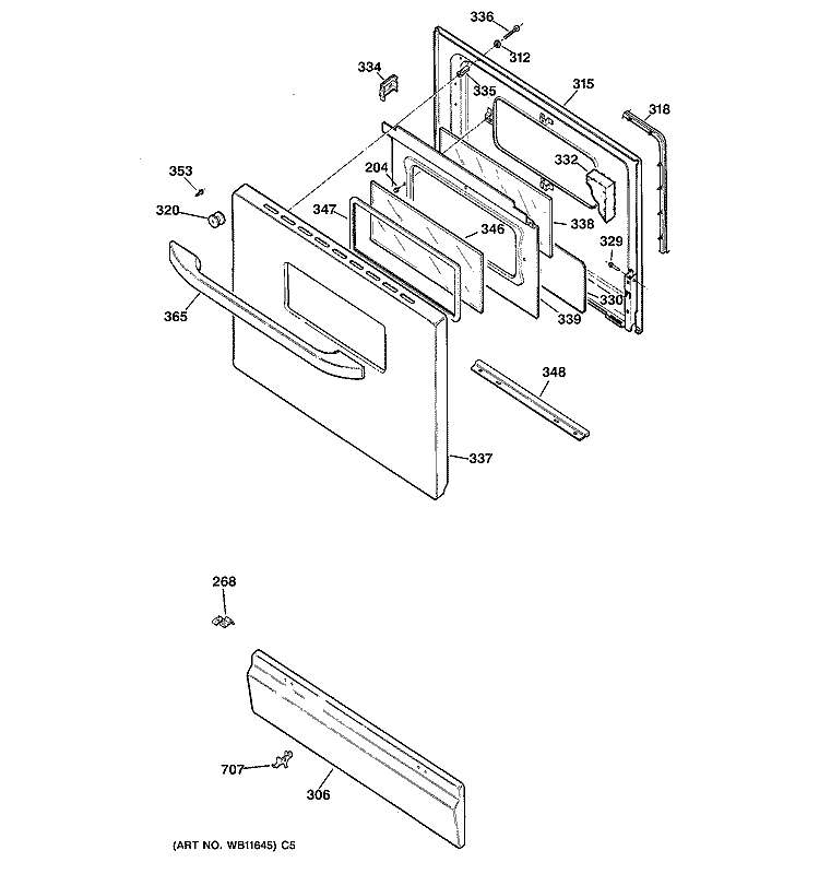 DOOR & DRAWER PARTS Diagram and Parts List for JGBS09PEH5WW  General Electric Range