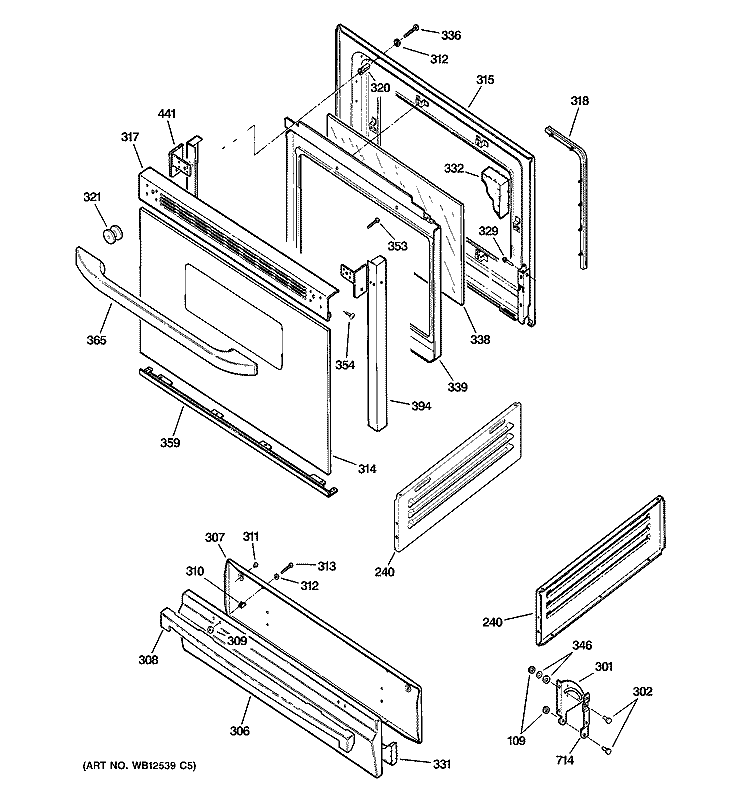 DOOR & DRAWER PARTS Diagram and Parts List for JGBS10CEH5CC  General Electric Range