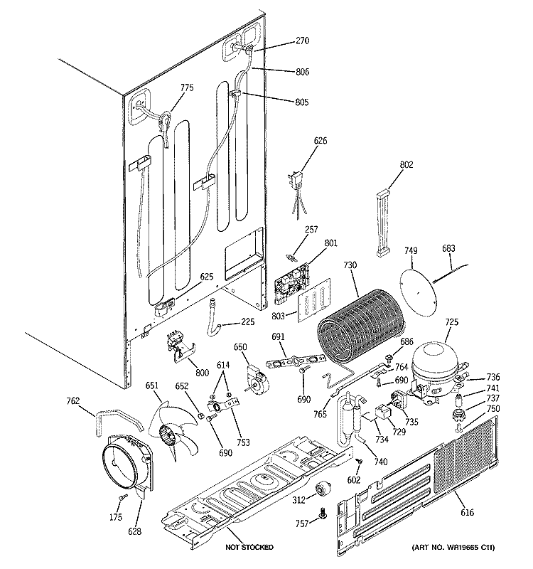 SEALED SYSTEM & MOTHER BOARD Diagram and Parts List for DSS25MSSFSS  General Electric Refrigerator