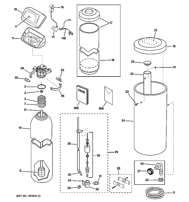 BODY PARTS Diagram and Parts List for GNSM48F03  General Electric Water Softener