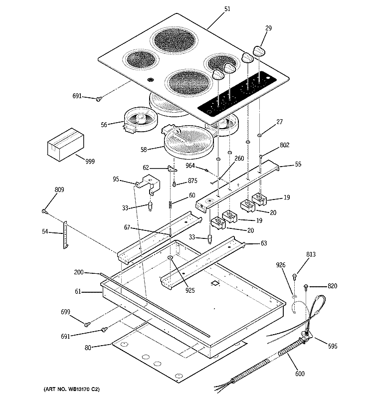 CONTROL PANEL & COOKTOP Diagram and Parts List for JCP340BJ3BB  General Electric Cooktop