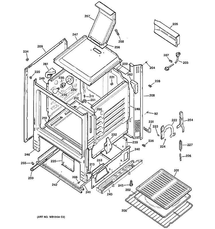 BODY PARTS Diagram and Parts List for JGBS17BEL1BB  General Electric Range