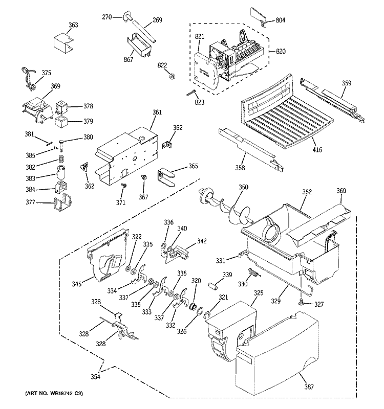 ICE MAKER & DISPENSER Diagram and Parts List for DSS25JFPMWW  General Electric Refrigerator