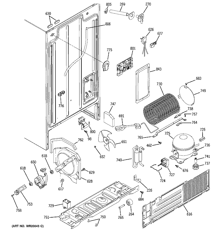 SEALED SYSTEM & MOTHER BOARD Diagram and Parts List for DSS25JFPMWW  General Electric Refrigerator