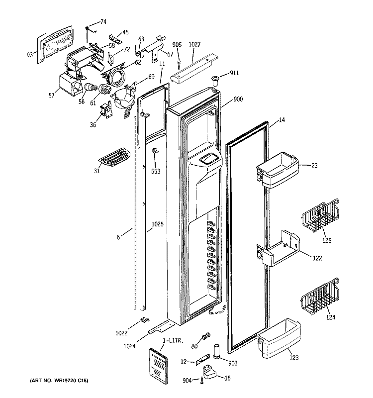 FREEZER DOOR Diagram and Parts List for PIE23NGTAFKB  General Electric Refrigerator
