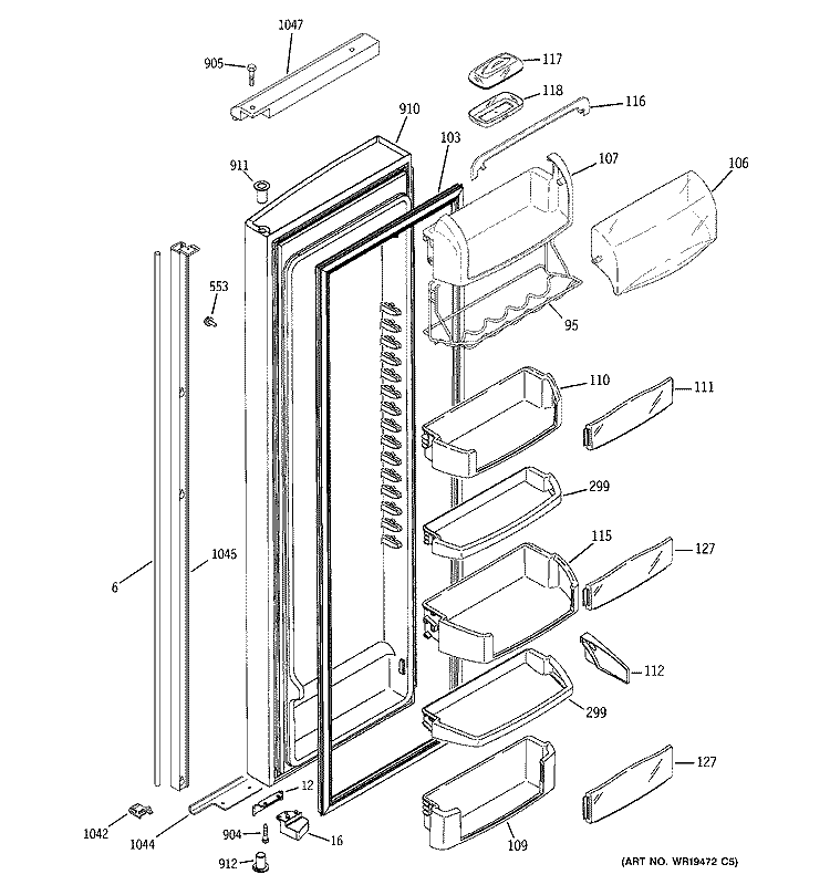 FRESH FOOD DOOR Diagram and Parts List for PIE23NGTAFKB  General Electric Refrigerator