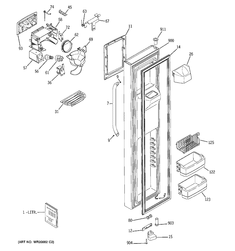 FREEZER DOOR Diagram and Parts List for ESS25KSTBSS  General Electric Refrigerator