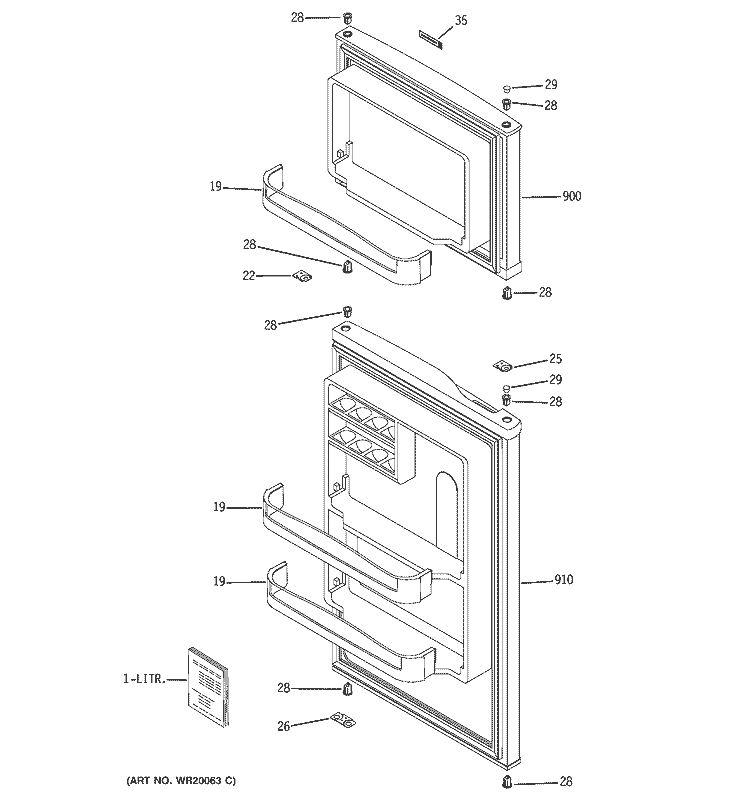 DOORS Diagram and Parts List for A3309AASWW  General Electric Refrigerator