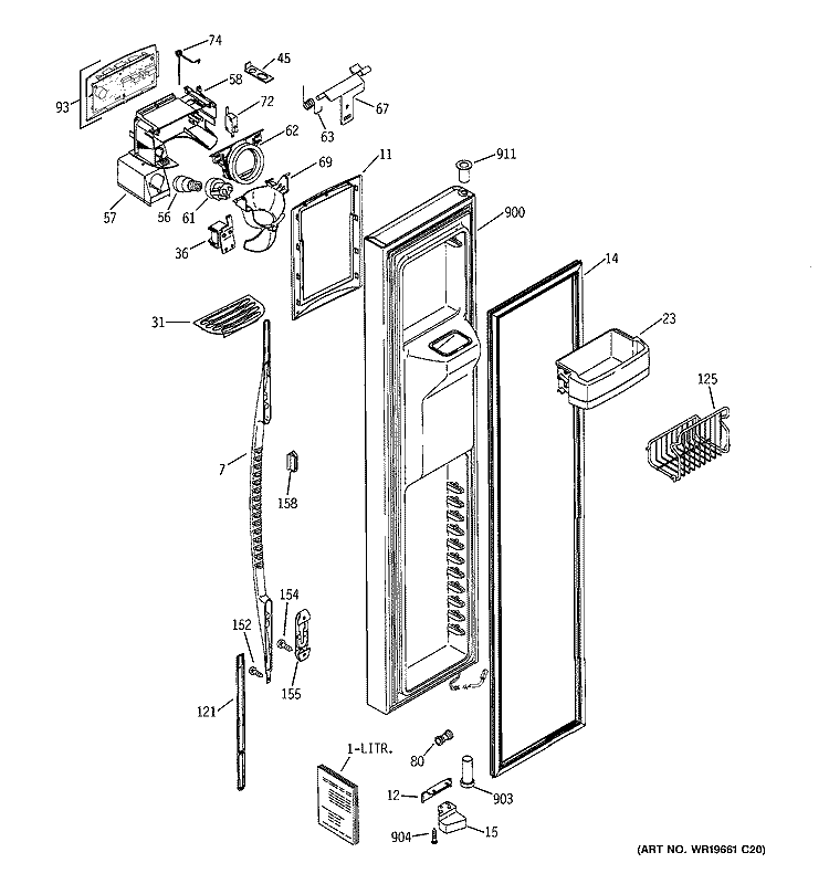FREEZER DOOR Diagram and Parts List for PCE23YETAFWW  General Electric Refrigerator