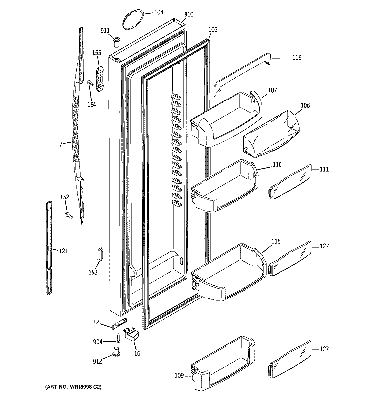 FRESH FOOD DOOR Diagram and Parts List for PCE23YETAFWW  General Electric Refrigerator