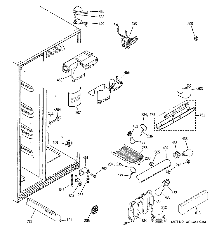 FRESH FOOD SECTION Diagram and Parts List for PCE23YETAFWW  General Electric Refrigerator