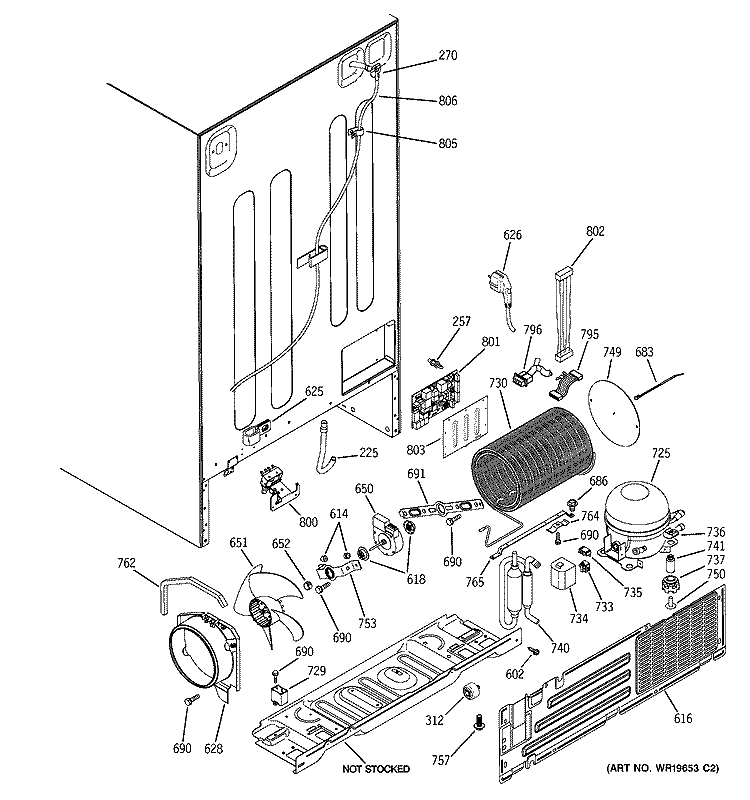 SEALED SYSTEM & MOTHER BOARD Diagram and Parts List for PCE23YETAFWW  General Electric Refrigerator