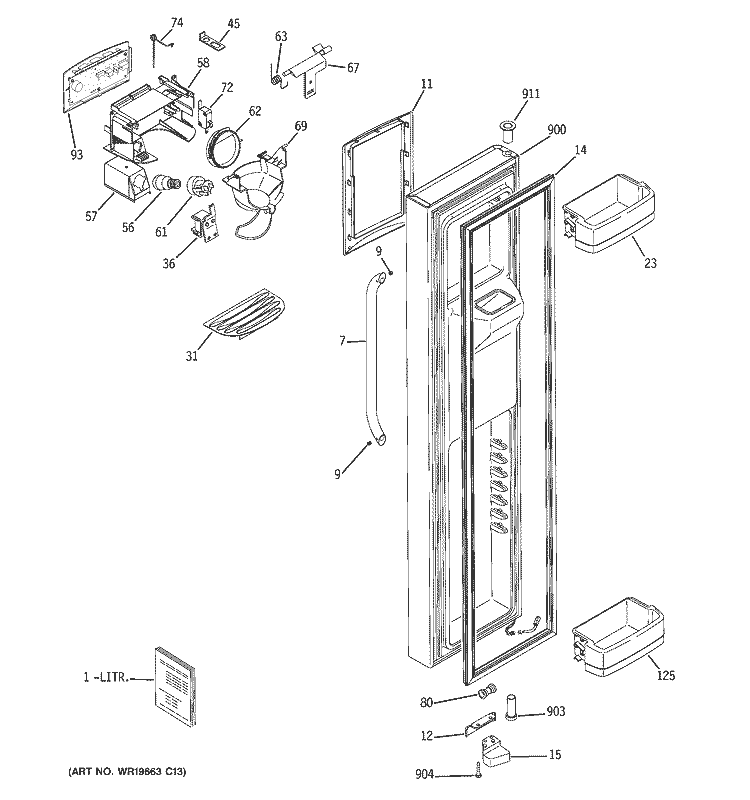 FREEZER DOOR Diagram and Parts List for GCE23YHTAFSS  General Electric Refrigerator