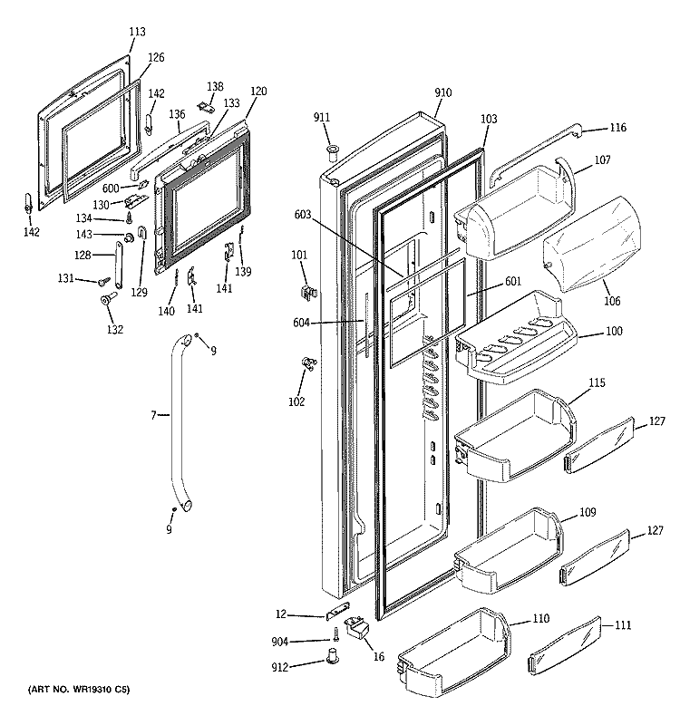 FRESH FOOD DOOR Diagram and Parts List for GCE23YHTAFSS  General Electric Refrigerator