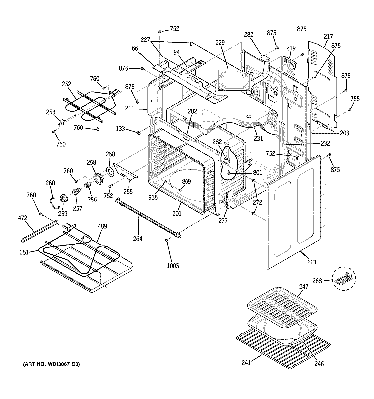 BODY PARTS Diagram and Parts List for JBP81KL1CC  General Electric Range