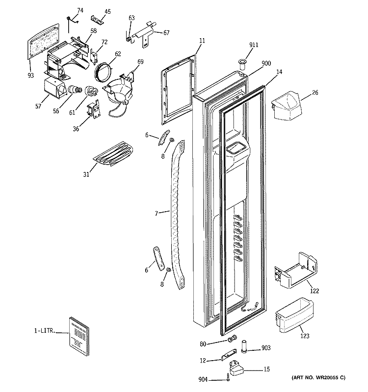 FREEZER DOOR Diagram and Parts List for DSS25KGTBBB  General Electric Refrigerator