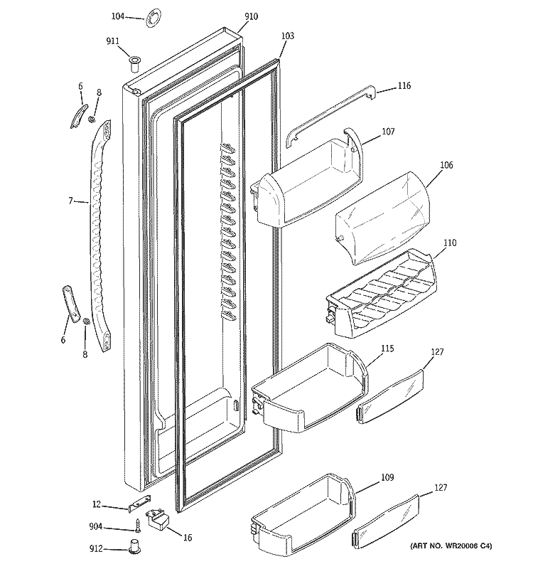FRESH FOOD DOOR Diagram and Parts List for DSS25KGTBBB  General Electric Refrigerator