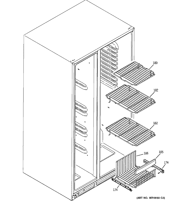 FREEZER SHELVES Diagram and Parts List for DSS25KGTBBB  General Electric Refrigerator