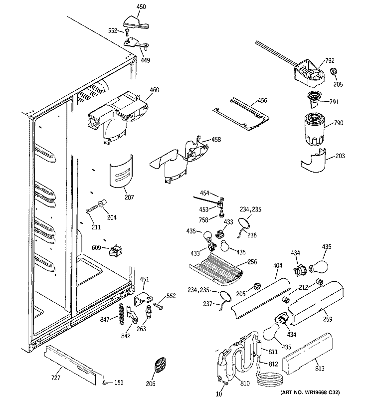 FRESH FOOD SECTION Diagram and Parts List for DSS25KGTBBB  General Electric Refrigerator