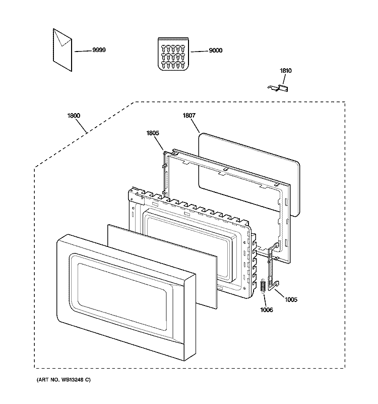 DOOR PARTS Diagram and Parts List for JES1039WJ02  General Electric Microwave