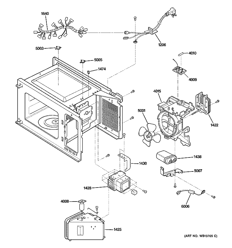 INTERIOR PARTS Diagram and Parts List for JES1039WJ02  General Electric Microwave