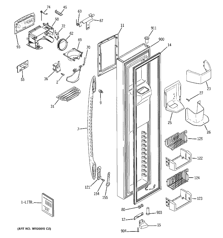 FREEZER DOOR Diagram and Parts List for PSF26NGTBWW  General Electric Refrigerator