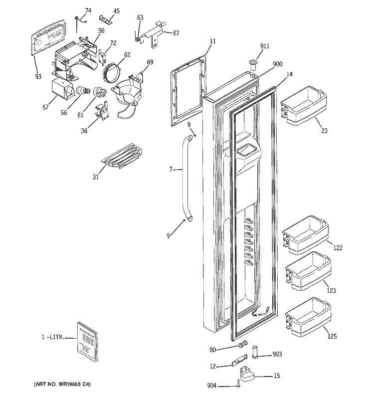 FREEZER DOOR Diagram and Parts List for GCE21SITAFSS  General Electric Refrigerator