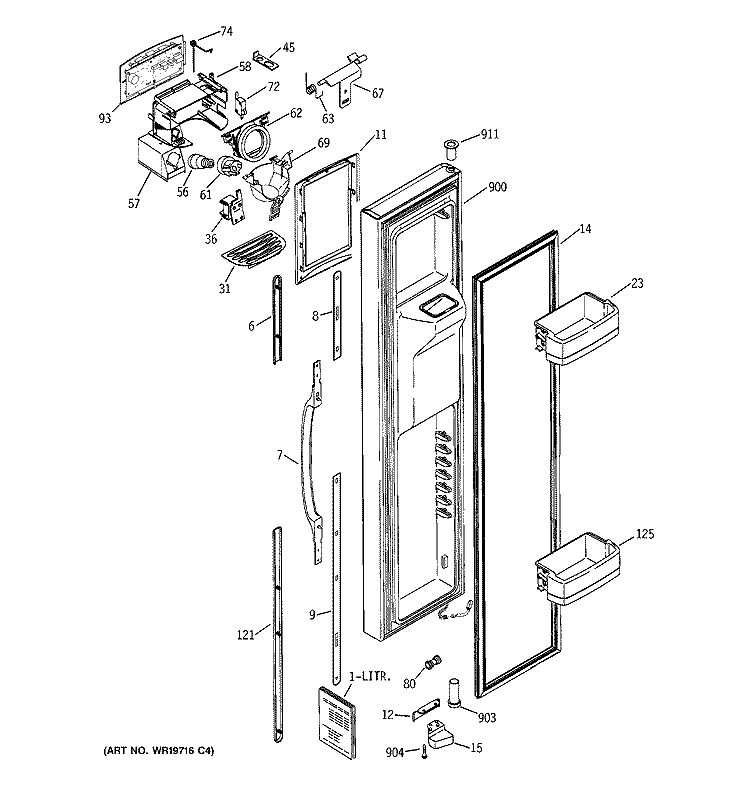 FREEZER DOOR Diagram and Parts List for GCE21YETAFWW  General Electric Refrigerator