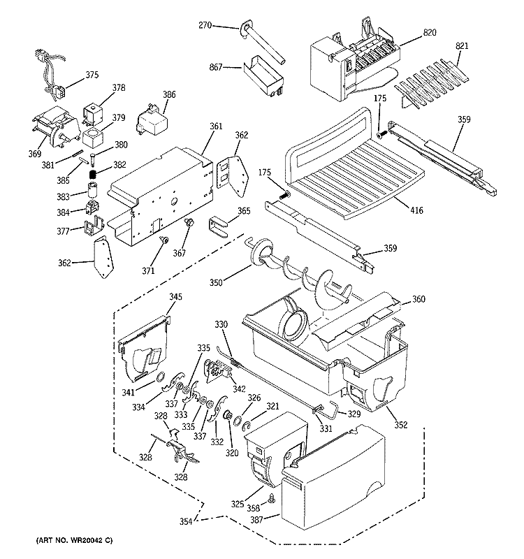 ICE MAKER & DISPENSER Diagram and Parts List for GCE21YETAFWW  General Electric Refrigerator