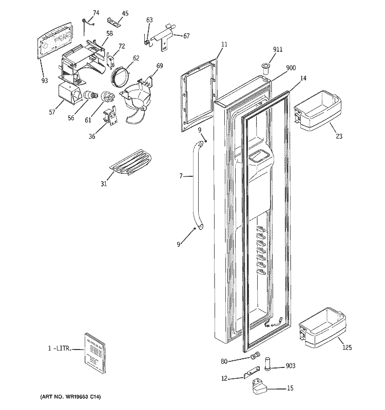FREEZER DOOR Diagram and Parts List for GCE21YETAFSS  General Electric Refrigerator