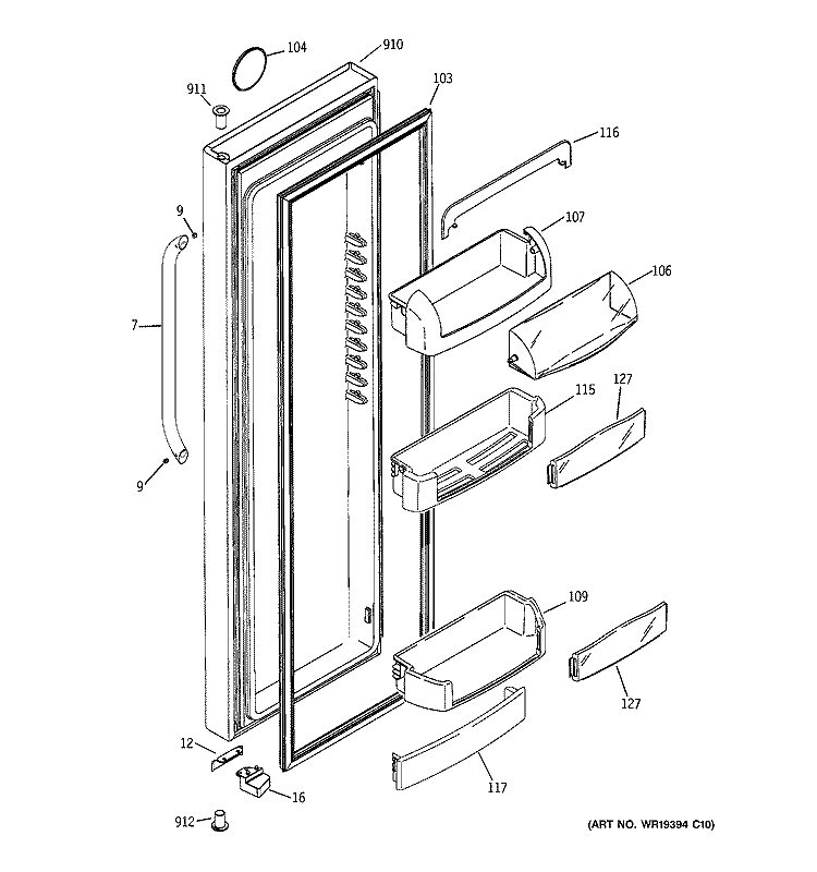 FRESH FOOD DOOR Diagram and Parts List for GCE21YETAFSS  General Electric Refrigerator