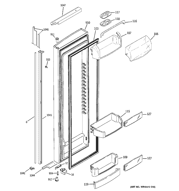 FRESH FOOD DOOR Diagram and Parts List for GIE21YETAFBB  General Electric Refrigerator