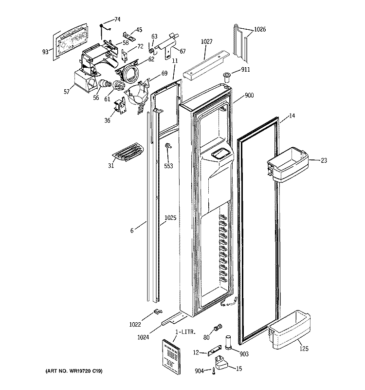 FREEZER DOOR Diagram and Parts List for GIE21YETAFKB  General Electric Refrigerator