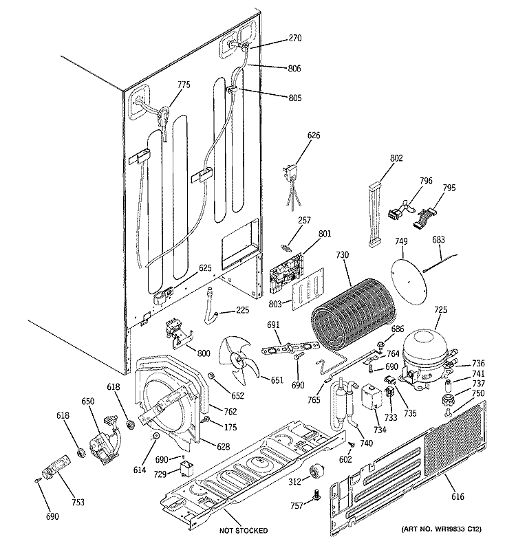SEALED SYSTEM & MOTHER BOARD Diagram and Parts List for PSE25SGTACSS  General Electric Refrigerator