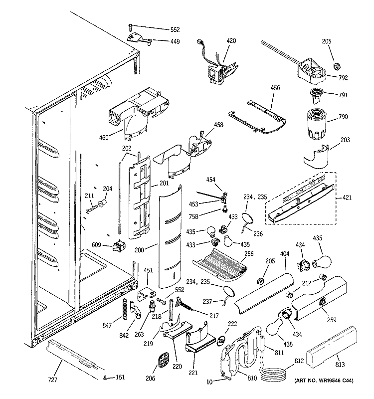 FRESH FOOD SECTION Diagram and Parts List for PSE25SGTACSS  General Electric Refrigerator