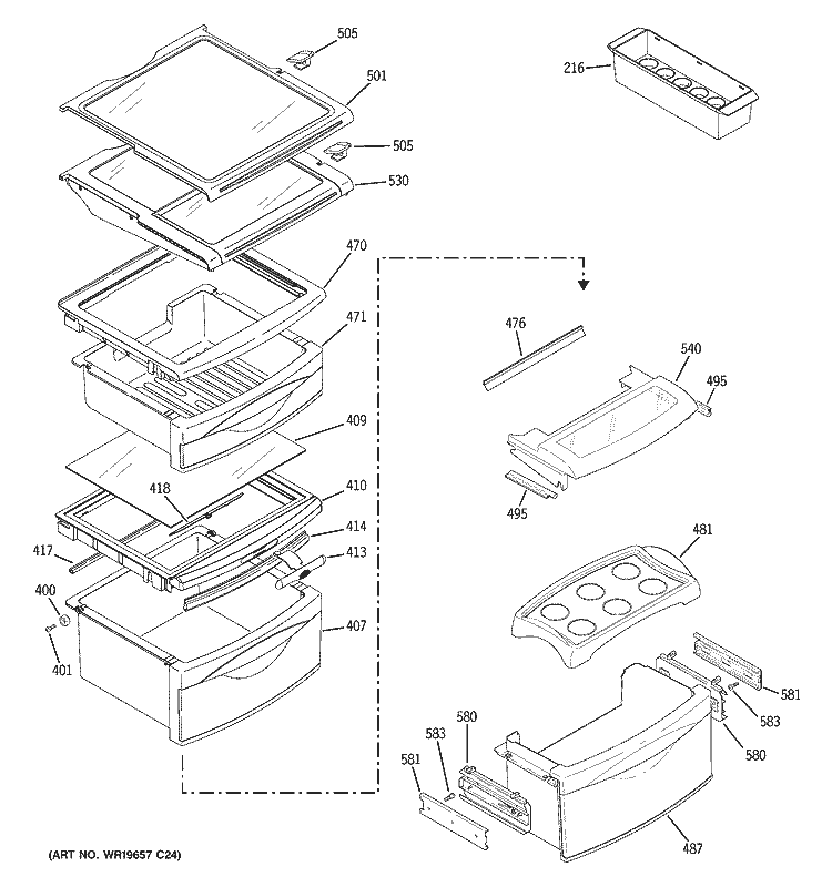FRESH FOOD SHELVES Diagram and Parts List for PSE25SGTACSS  General Electric Refrigerator
