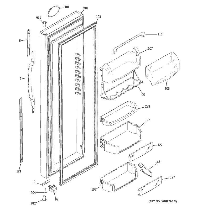 FRESH FOOD DOOR Diagram and Parts List for PSE27NGTAFWW  General Electric Refrigerator