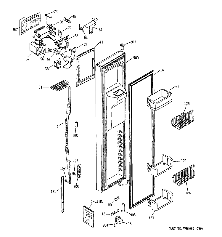 FREEZER DOOR Diagram and Parts List for PSE27NHTACBB  General Electric Refrigerator